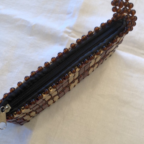VINTAGE WOODEN HANDMADE BEADED CLUTCH PURSE BAG UNIQUE STURDY LINED ZIPPER- #487 - Picture 11 of 12